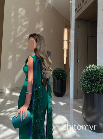 Customized Elegant Jewel Sheath Watteau Evening Dresses Rhinestone Tassel s Floor length فساتين للحفلات الراقصة vestidos para ev