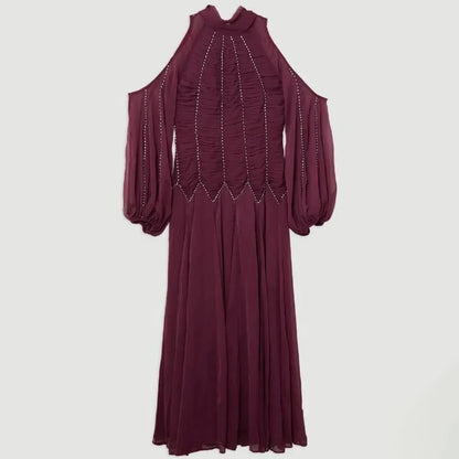 Customized Exquisite Prom Dress Chiffon Pleat Draped Rhinestone A-line High Collar Midi Dresses Occasion Party Gown for Women