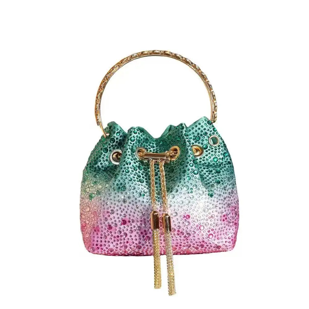 Luxury Designer Women Handbag Glitter Diamond Banquet Bag Satin Bucket Bag Wedding Party Clutch Purse Exquisite Evening Bag