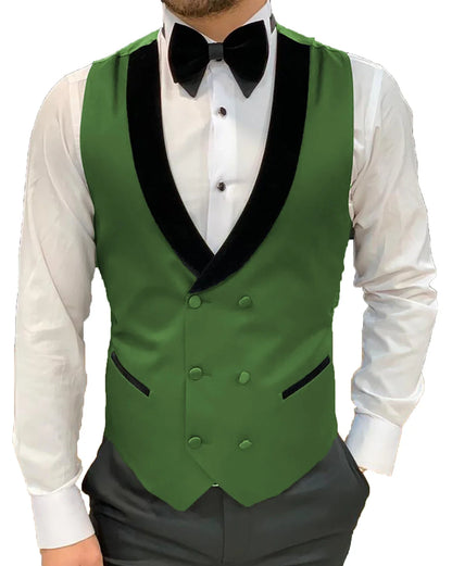 Men's Casual Suit Vest Double Breasted Shawl Lapel Dress Waistcoat for Wedding Party Dinner