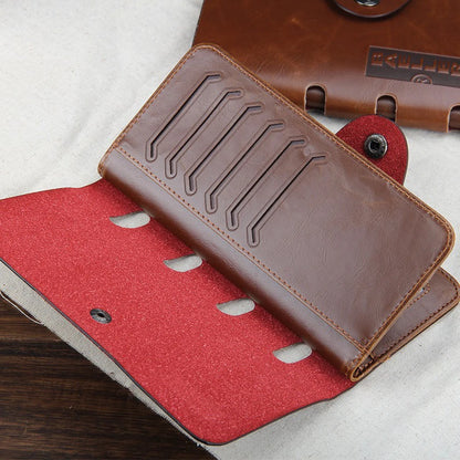 Men's PU Vintage Wallet, 13 Card Slots + 3 ID Windows, Ticket Storage, Soft & Wear - Resistant Long Purse