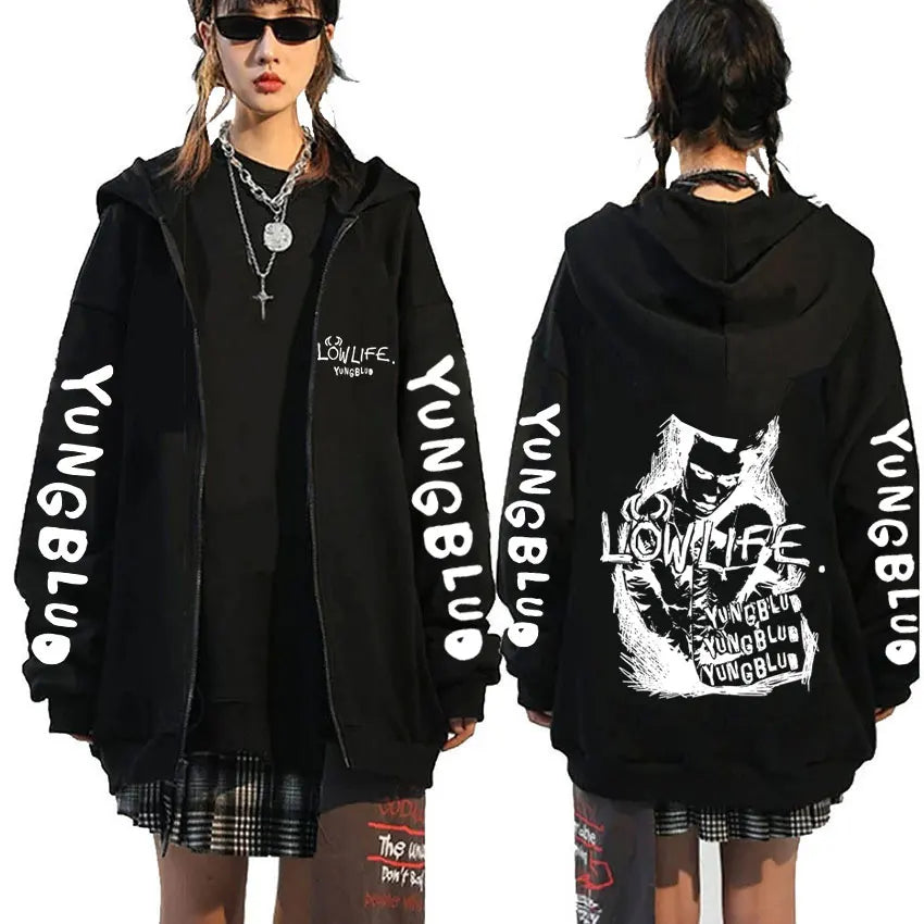 Singer Yungblud Black Hearts Club Zipper Hoodie Male Fleece Cotton Zip Up Hoodies Men Women Rock Vintage Oversized Zip Up Jacket