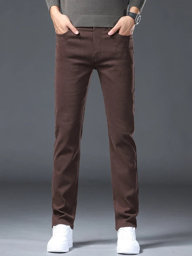 Men’s Korean Style Slim Straight Jeans Spring Cotton Stretch Denim Pants Comfort Fitted Casual Fashion Soft Male Daily Trousers