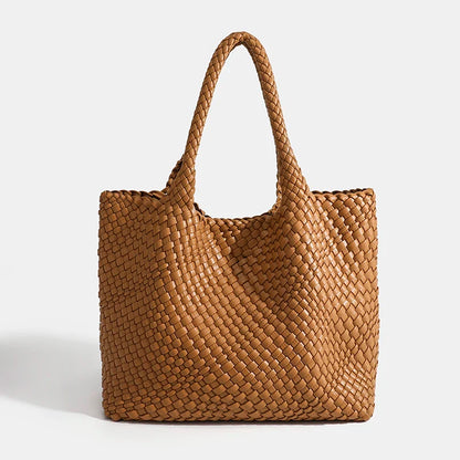 Woven Tote Bag For Women Soft Foldable Top-Handle Wristlet Bag Fashion Hobo Handbag Composite Bag with Coin Purse