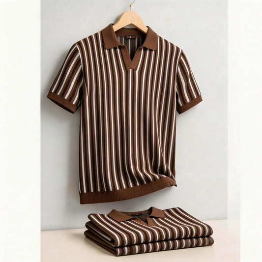 Summer Men's Polo Shirts 2026 Stripe Design Ice Silk Short Sleeve Cool Touch Breathable Casual Outdoor Polo Shirt for Men