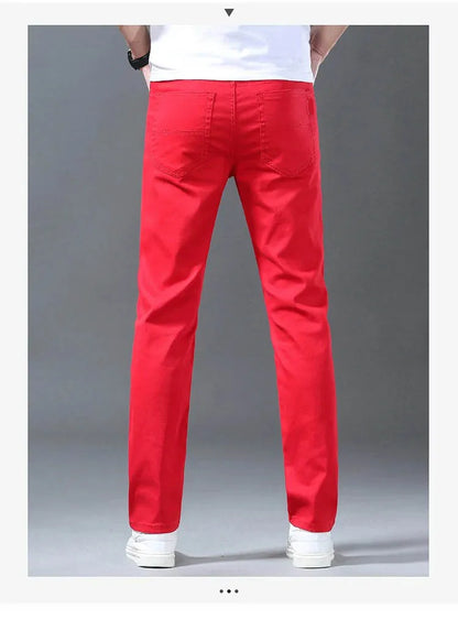 Men Classic Version Slim Stretch Trousers Clothing Red Straight Jeans Fashion High Quality Casual  Denim Pants Male 36 40