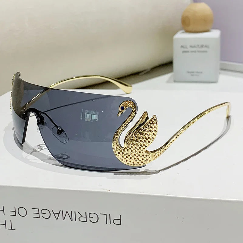 Trendy Y2K 2025 Women's Oversized Rimless Sunglasses Fashion Inlay Gradient Anti-Reflective UV400 Sun Shades Eyewear Gafas