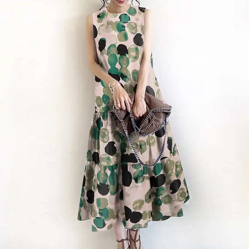 2024 ZANZEA Bohemian Sleeveless Summer Dresses Women Floral Printed Sundress Fashion Casual Ruffles Hem Long Vestido Robe Femme
