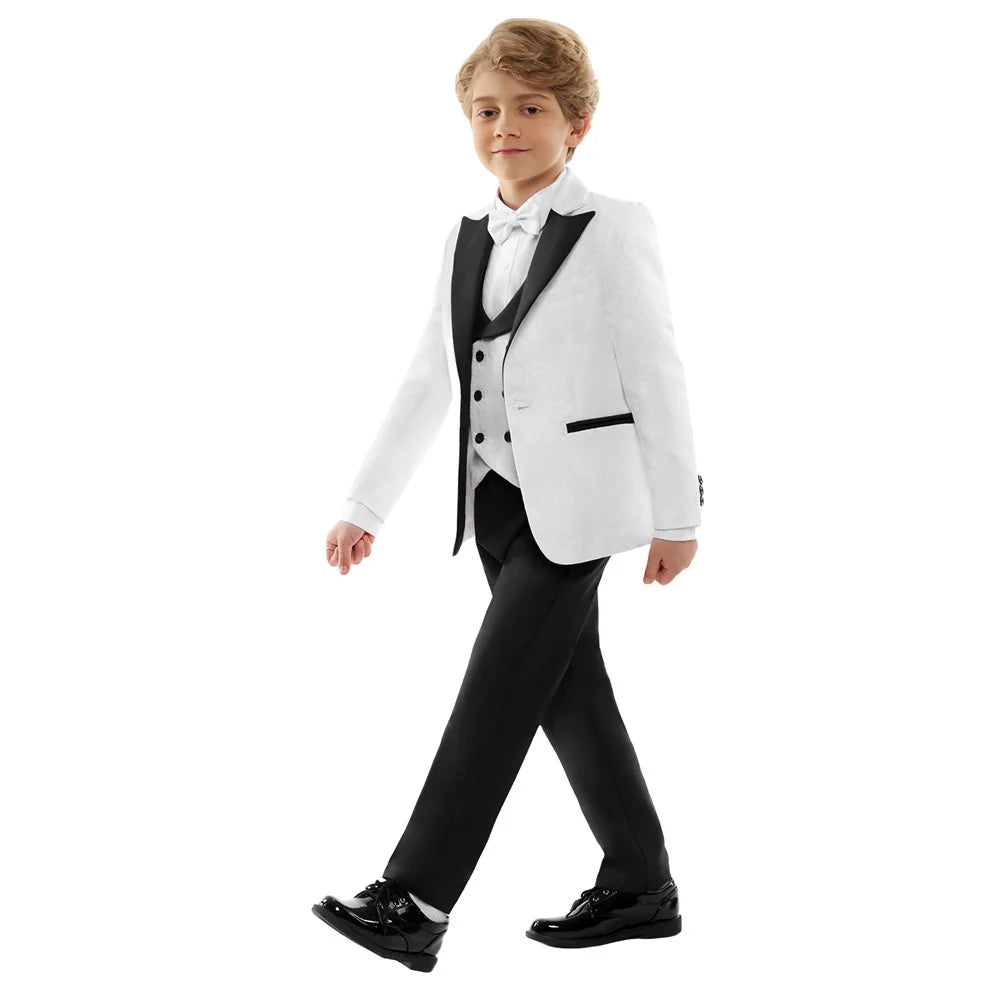 Classic Wedding Suit Set For Boys Slim Fitting Tuxedo Suits Blazer Vest Pants Bow-Tie 4PCS Graduation Piano Costume Dress wear