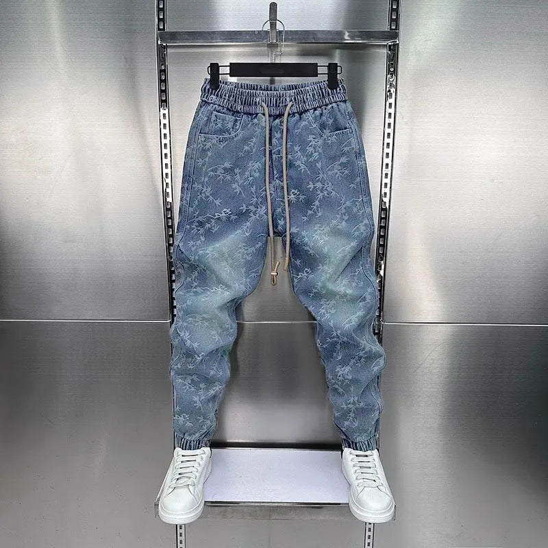 Jacquard American Classic Jeans Fashion Joints Harem Pants High Quality  Loose Harajuku Straight-Leg Trousers Men Clothing