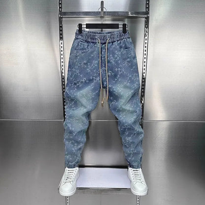 Jacquard American Classic Jeans Fashion Joints Harem Pants High Quality  Loose Harajuku Straight-Leg Trousers Men Clothing