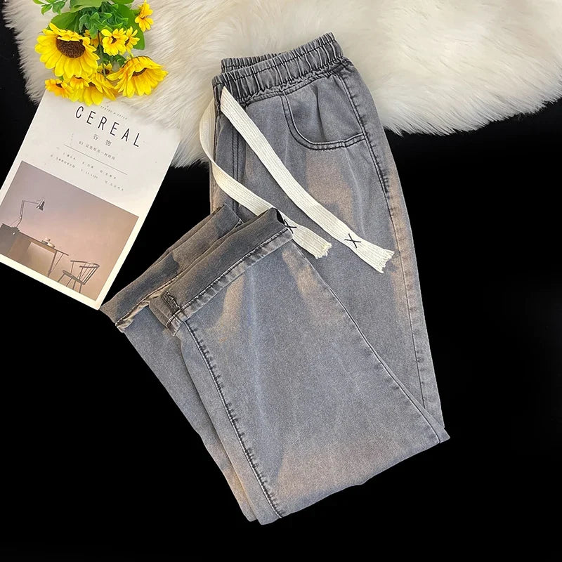 2026 New Spring Summer Men's Baggy Jeans Lyocell Fabric Wide Leg Pants Drawstring Trousers Male City Boy Plus Size S-4 5XL Y2K