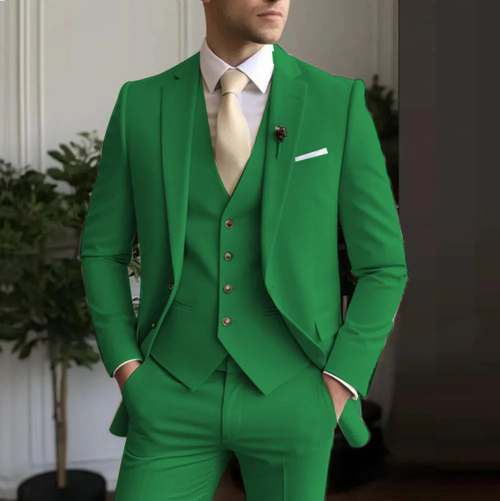 Men's White/Black Terno Suit with Notch Lapel 3-Piece Wedding/Business Man Clothing(Jacket Pants Vest)for Home Party Occasions