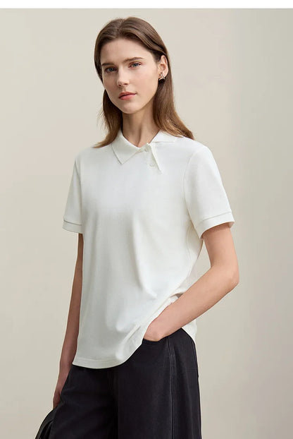 Women's Polo Shirt 2026 Summer Asymmetric Placket Short Sleeve Tee Lapel Collar Casual Layering T-Shirt For Women 12622015