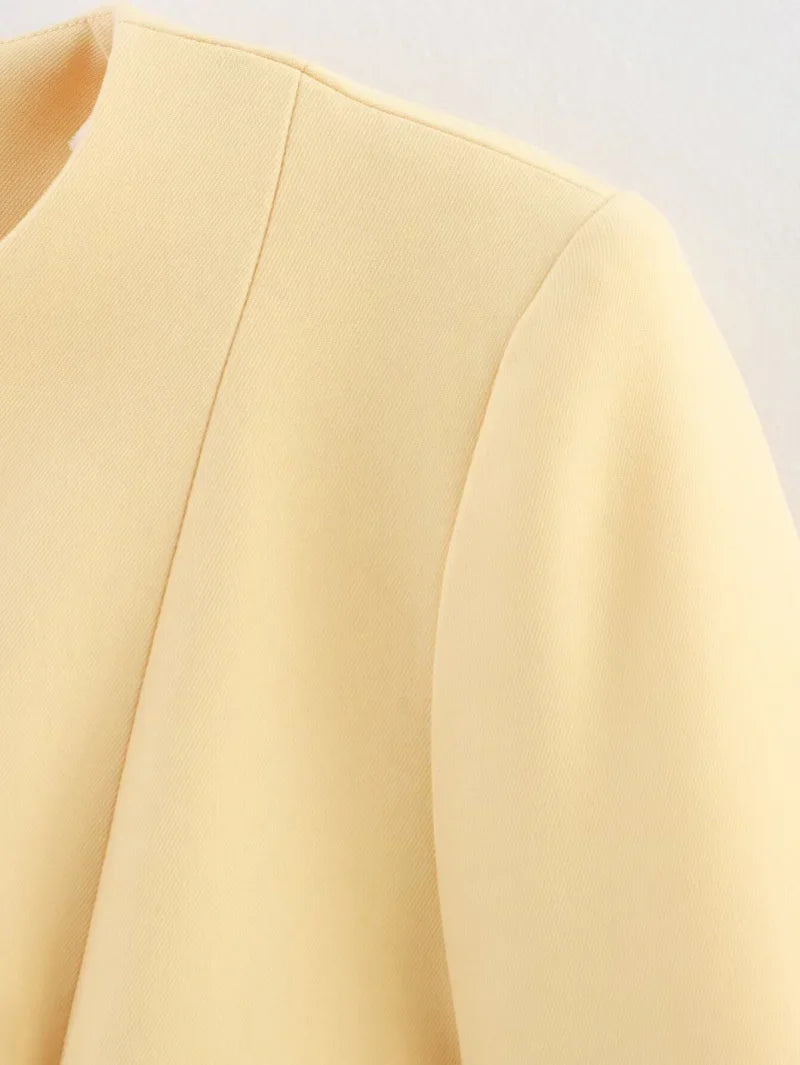2025  women's new elegant fashion retro round neck cut waist slit long-sleeved casual suit jacket