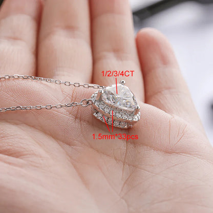 1-4 Carat Heart Cut Moissanite Halo Pendant Necklace for Women 925 Sterling Silver Love Necklace Anniversary Gift Fine Jewelry