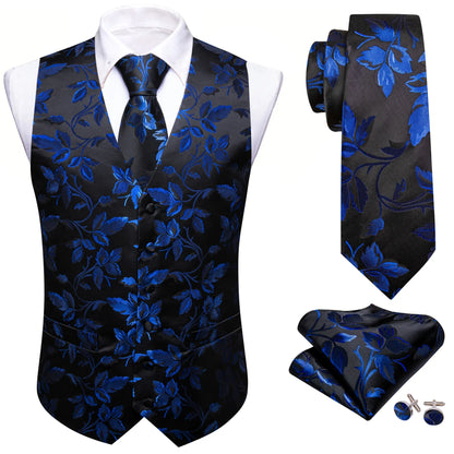 100 Colors Men Vest Tie Hanky Cufflinks Set Waistcoat Paisley Floral Jacquard Sleeveless Jacket Wedding Business
