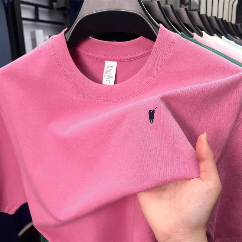 Xiaoma Embroidery Casual Pure Cotton Short Sleeved T-shirt for Young Men, Round Neck Solid Color T-shirt for Men