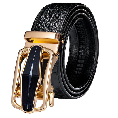 Crocodile Designer Luxury Genuine Leather Belts for Men Casual Jeans Belt Strap Gold Automatic Buckle Black Belt PD-2036