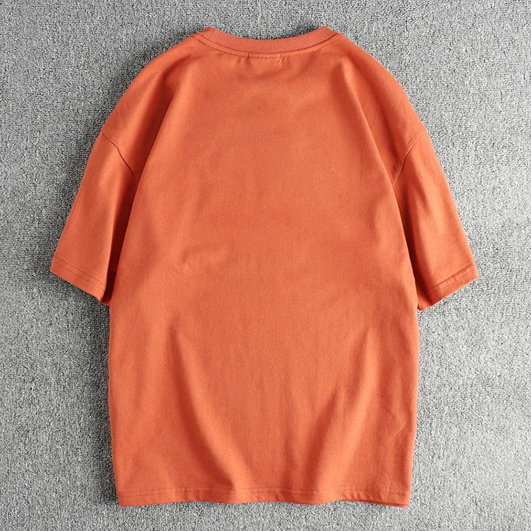5110# Summer New American Retro Short Sleeve O-neck Letter Printed T-shirt Men's Simple 100% Cotton Old Washed Loose Casual Tops