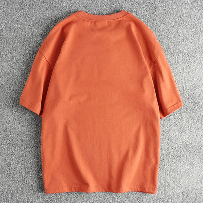 5110# Summer New American Retro Short Sleeve O-neck Letter Printed T-shirt Men's Simple 100% Cotton Old Washed Loose Casual Tops