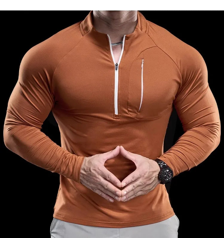2024 New Men's Sports Gym Fitness Tops Running Training Clothes Round Neck Quick-drying Breathable Long-sleeved T-shirt Autumn