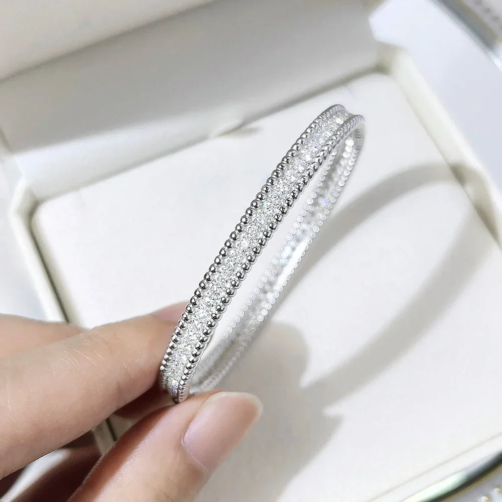Luxury Real D Color Full 2mm Moissanite Tennis Bangle Bracelet For Women S925 Silver Plated 18K Gold Diamond Bracelets Gift