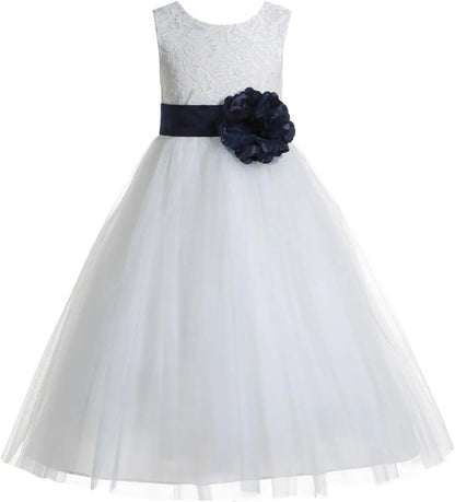 Ivory Floral Lace Heart Cutout Dress for Girls Junior Bridesmaid Pageant Gown Elegant Flower Girl Pageant Dresses