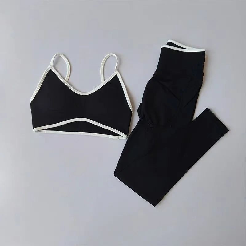 Seamless 2PCS Legging Sets Women's Strappy Sports Bras and Leggings High Waist Fitness Sculpt Leggings Running Pants Gym Suits