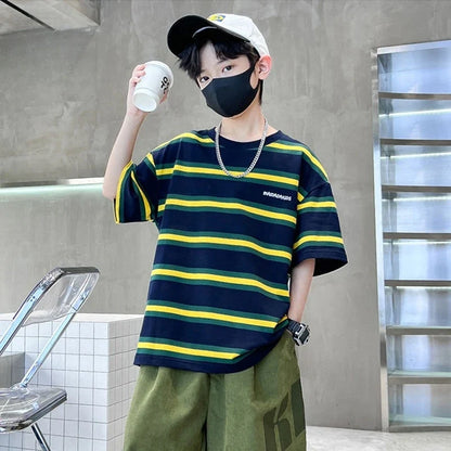 Stripe Outdoor Clothes for Children Tracksuit Boy 7 14 Years Clothing Boys Outfit Set 10 Children's Suit Boy's Child Summer Sets