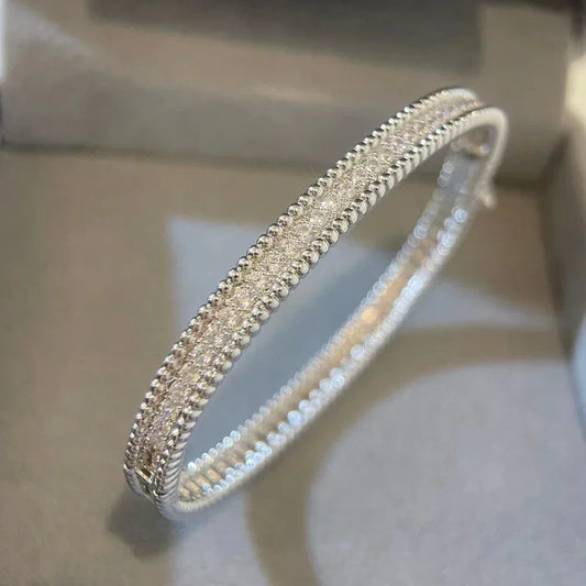 Bracelet jonc de luxe en argent sterling 925 plaqué or 18 carats avec diamants en moissanite certifiés de 2 mm, pour femme