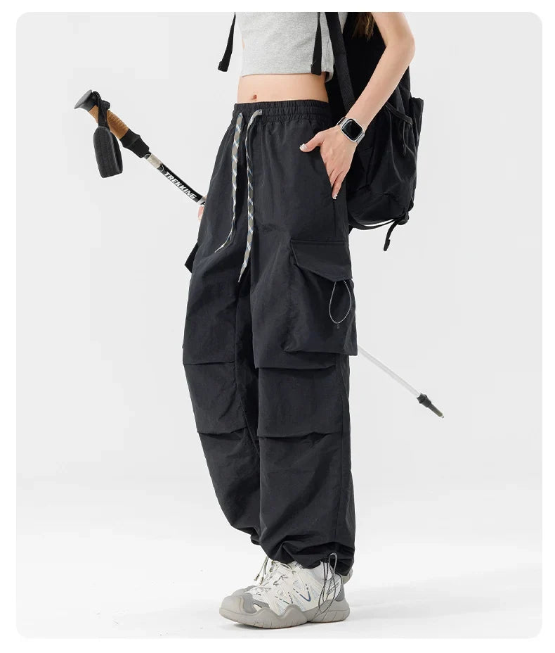 Women Hiking Pant Elastic Waist Trouser Adjustable Cuff Windproof Pant Men Outdoor Camping Pant Multiple Pockets Waterproof Pant