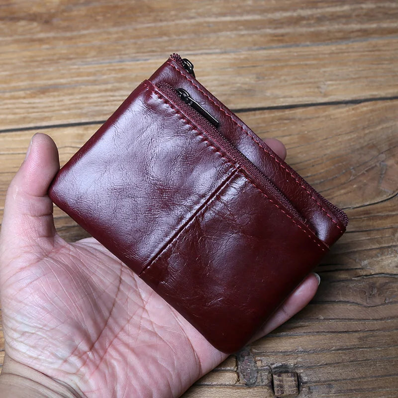 Vintage Genuine Leather Men's Zero Wallet Natural Cowhide Zipper Key Bag Women's Bank Card Bag Mini Coin Bag  Card Holder