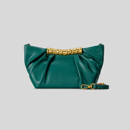 Elegant Ruched Hobos Clucth Bag Luxury Designer Metal Handle Women Handbags Soft Pu Leather Shoulder Crossbody Bags Party Purses