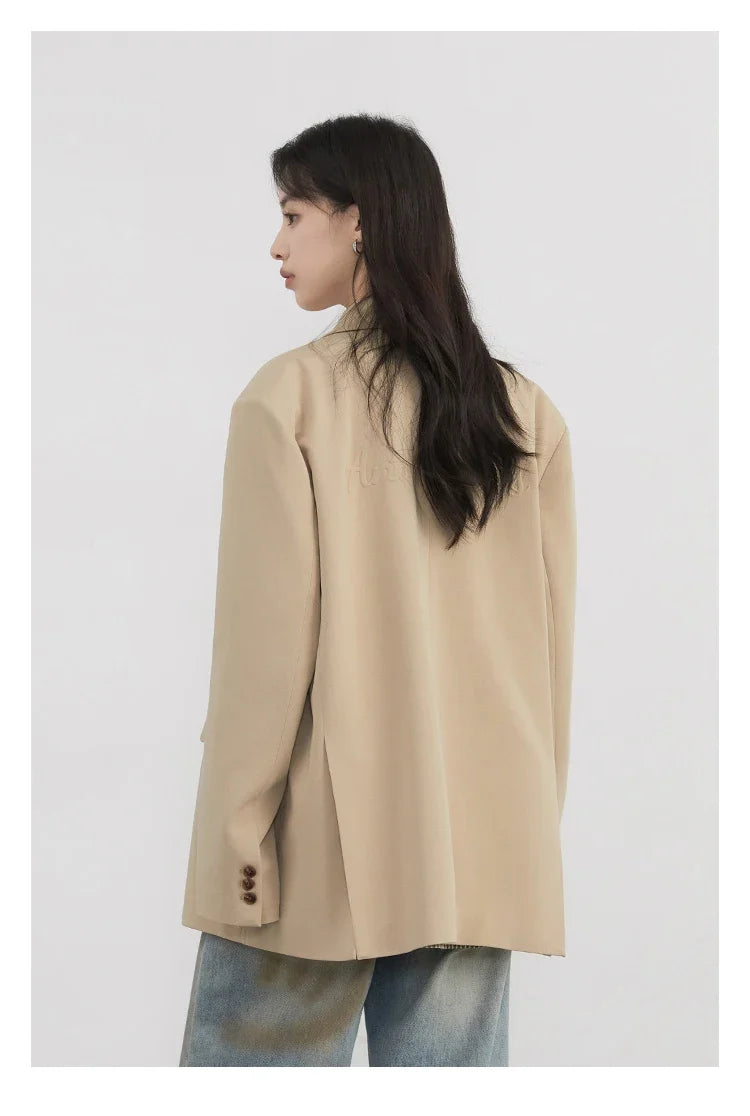 Women Blazers Solid Loose Double-breasted Wide Shoulder Office Ladies Suit Jacket Oversized Coat Spring Autumn 2026