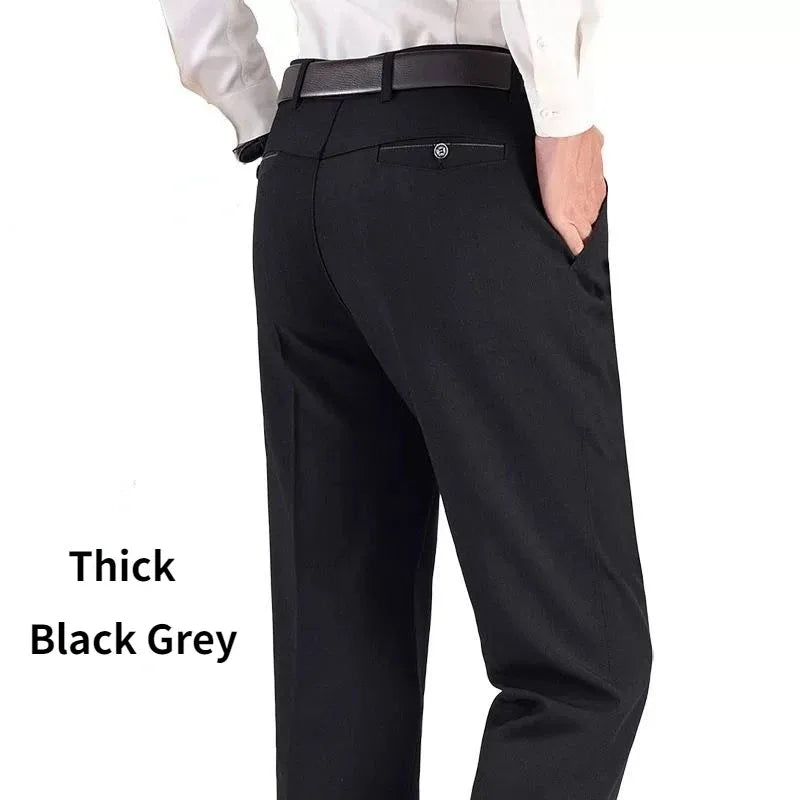 Mens Autumn Thick Summer Thin Business Pants Loose Male Pant High Waist Straight Trousers Casual Fashion Pant Plus Size 28-40