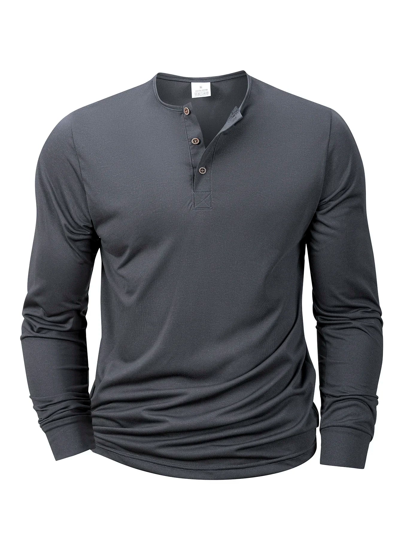 Men's Henery Neck Button Long Sleeve T Shirt Solid Color Spring Summer Breathable Tshirt Fashion Casual Slim Tops Classic Shirts