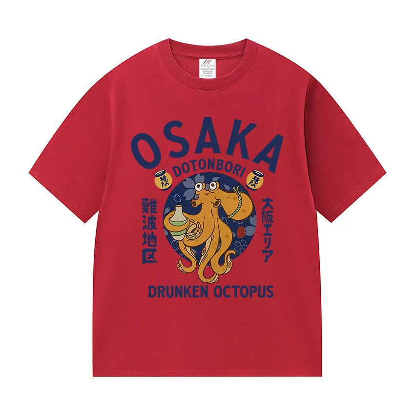 Japanese Osaka Dotonbori Drunken Octopus Food Lover Funny Graphic Tee Shirt Mens Women Fashion High Quality Cotton T-Shirts Tops