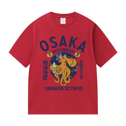 Japanese Osaka Dotonbori Drunken Octopus Food Lover Funny Graphic Tee Shirt Mens Women Fashion High Quality Cotton T-Shirts Tops