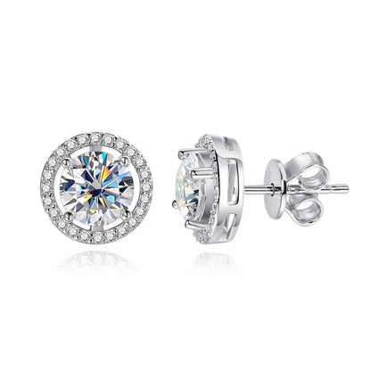 100% 925 Sterling Silver 0.5-2 Carat Moissanite Stud Earrings For Women D Color Diamond Earring Sparkling Fine Jewelry