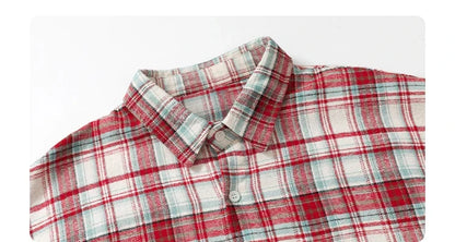 Women's Cotton Shirt Single Breasted Loose New Retro Color Blocked Grid Female Blouses Autumn Spring 2026