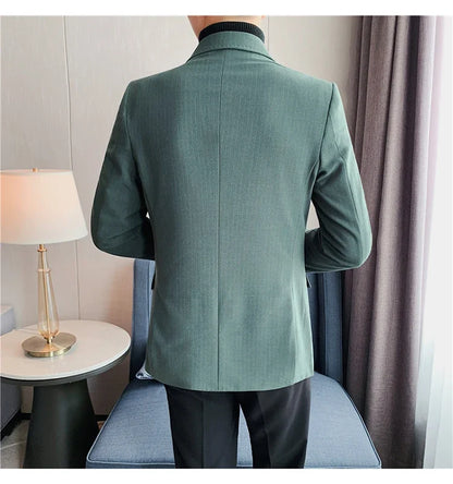 Classic Luxury Striped Men Suit Jacket Fashion Double Breasted Business Office Wedding Tuxedos Male High Quality Slim Fit Blazer