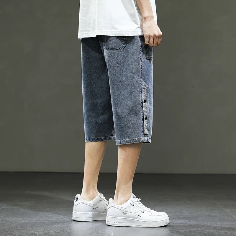 Korean Style Summer Men's Black Wide Leg Denim Shorts New Fashion Casual Baggy Short Jeans Male Plus Size 6XL 8XL YBR602
