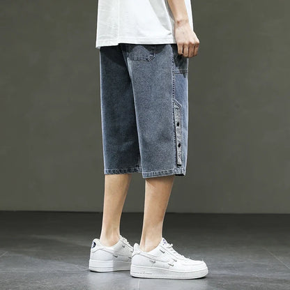 Korean Style Summer Men's Black Wide Leg Denim Shorts New Fashion Casual Baggy Short Jeans Male Plus Size 6XL 8XL YBR602