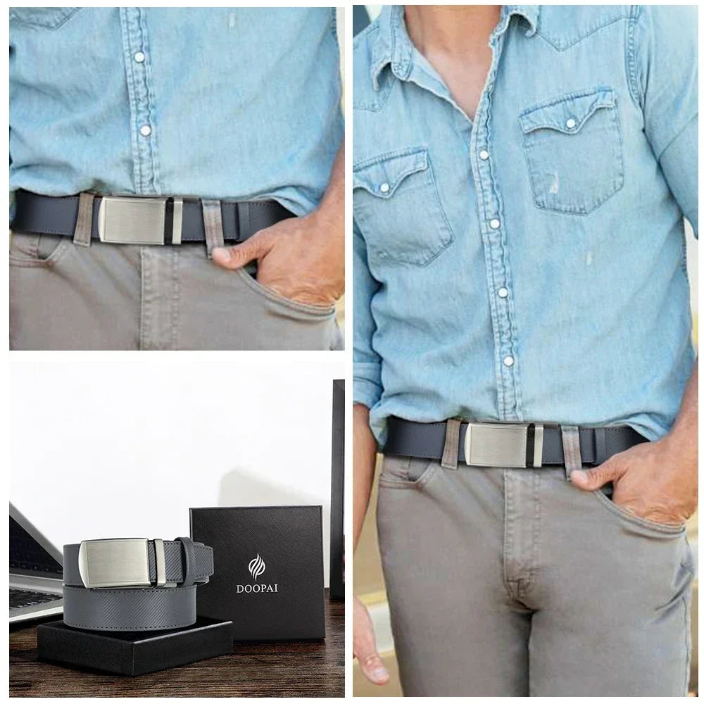 New Mens Belt Automatic Genuine Leather Luxury Belt of Men Male Metal Automatic Buckle Designer High Quality Waist Belt Black