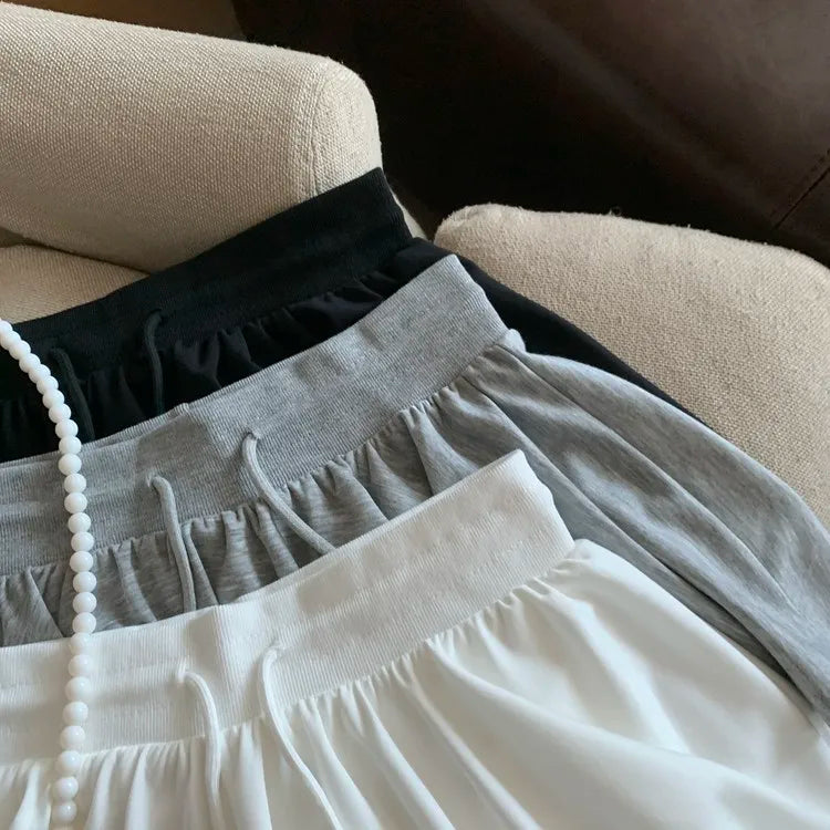 Summer Women Sports A Line Skirts for Women Summer High Waist Drawstring Solid Mini Skirts Female Sweet All Match Ballet Skirts