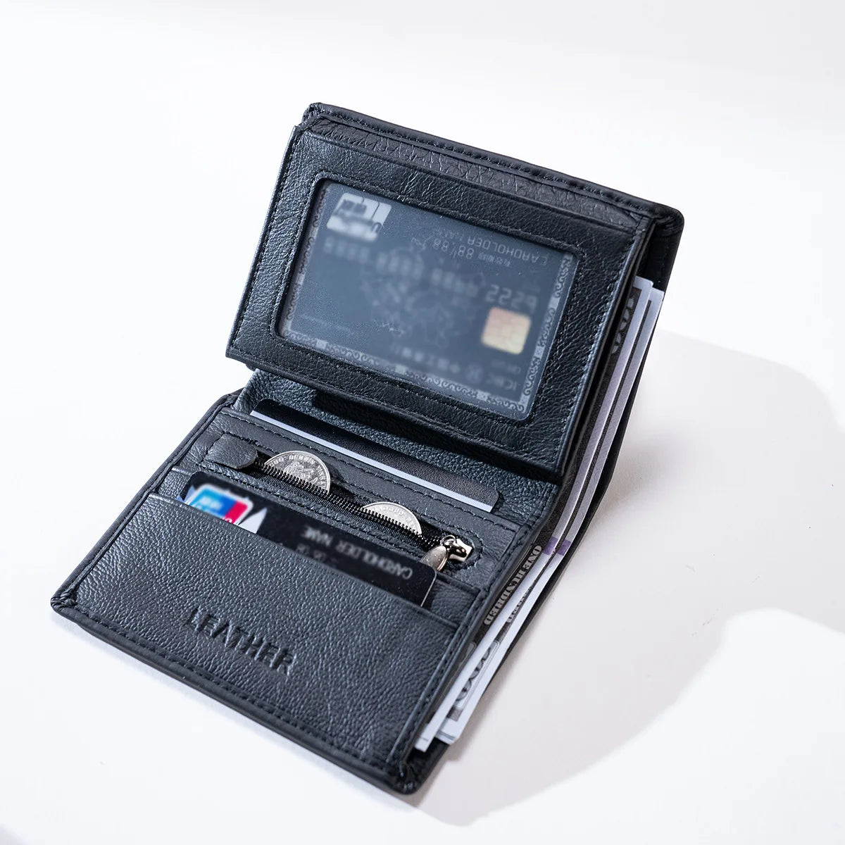Men's Wallet Genuine Leather Wallets for Men Coin Purse Vintage Vertical Short Credit Card Holder Money Bag Men's RFID Wallet