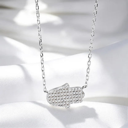 18k Plated Certified Moissanite Necklaces for Women Hand Shape Full Diamond Pendant Dainty Jewelry Pure S925 Silver
