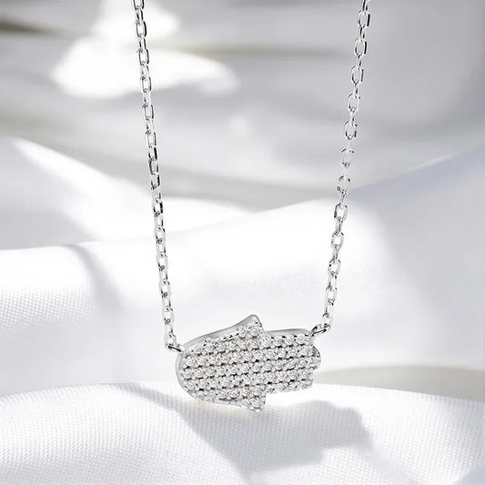 18k Plated Certified Moissanite Necklaces for Women Hand Shape Full Diamond Pendant Dainty Jewelry Pure S925 Silver