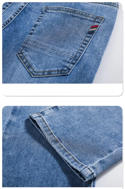 Spring Summer Thin Men's Jeans Fashion Korean Elastic Slim Straight Business Casual Denim Pants Classic Washed Male Trousers